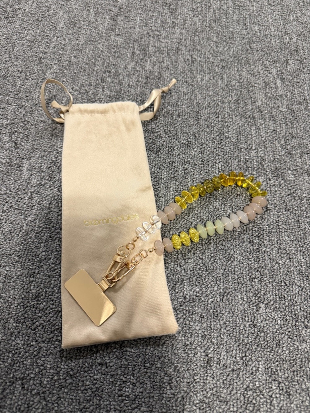 Phone Strap Gold-Tone Beaded Lanyard in Yellow and Pale Pink